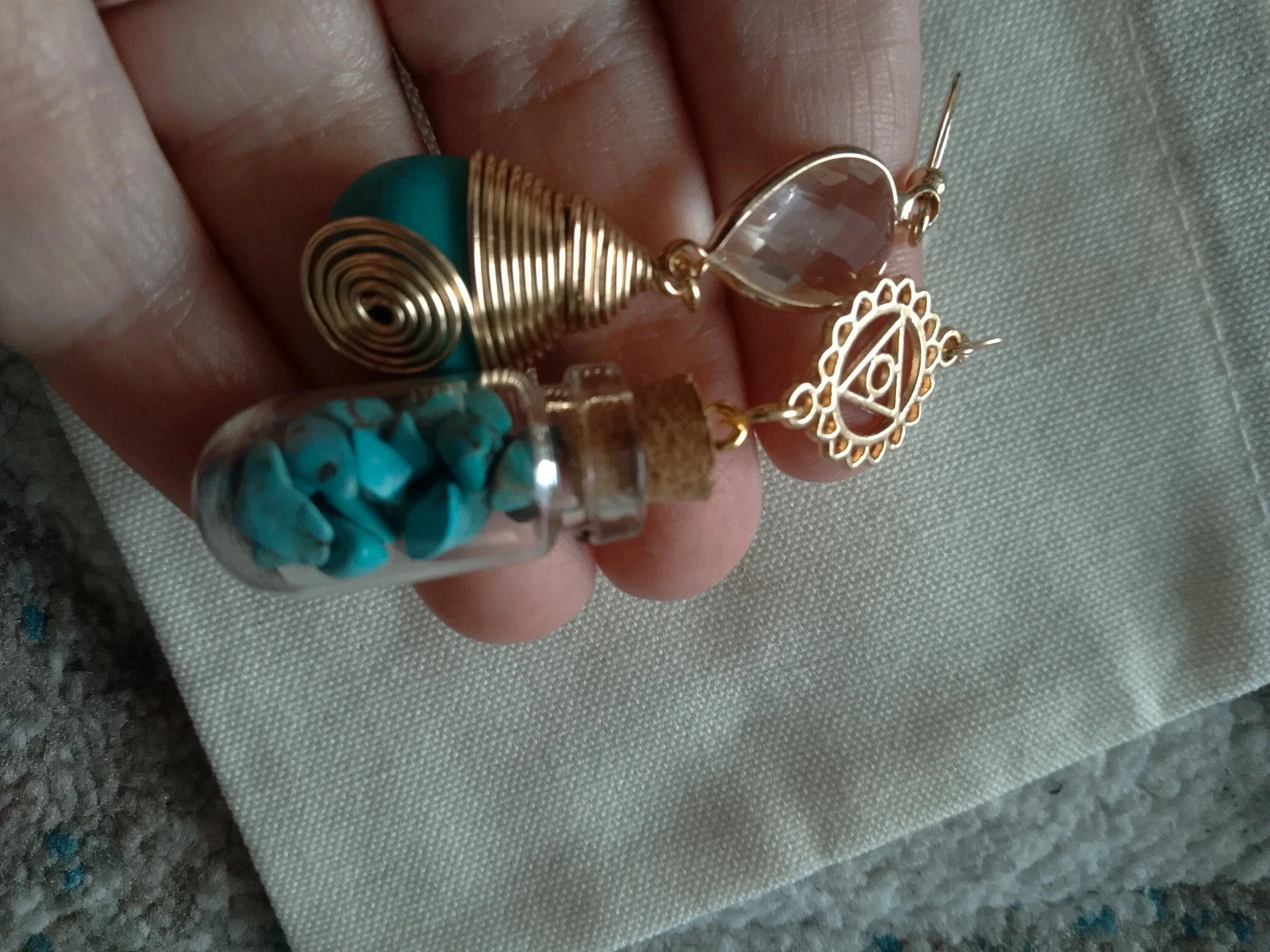 Asymmetric bohemian natural stone earrings – photo 2